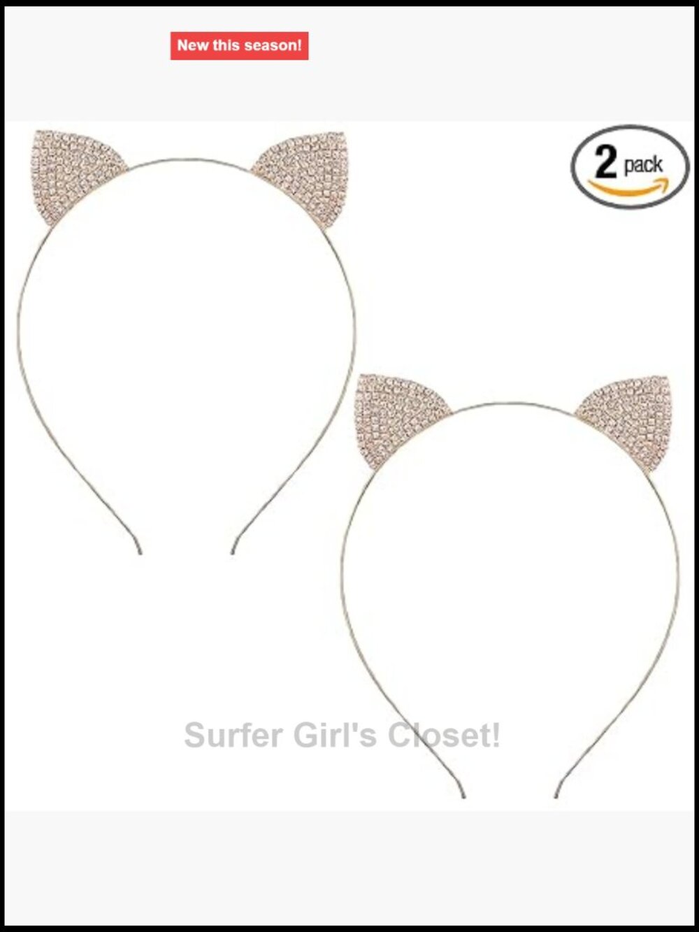 Cat Ears Headband Rhinestone Bling Gold Plated Halloween Cosplay Hair Accessory